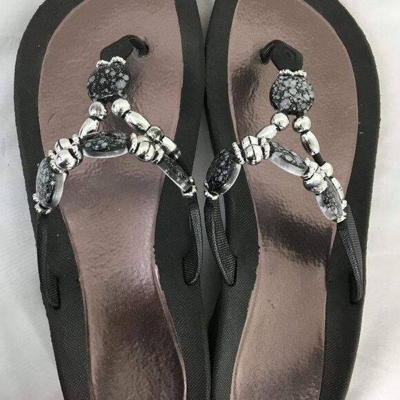 Grandco Beaded Thong Sandals Purple Metallic and Black Size 9 GREAT Condition - Picture 6 of 8